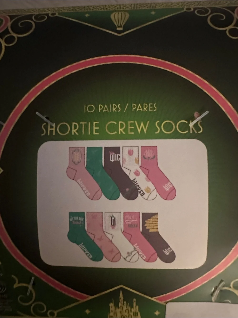 Disney Wicked Sz (4-10) 10 pairs of Shortie Crew Socks - Teal & Light Pink